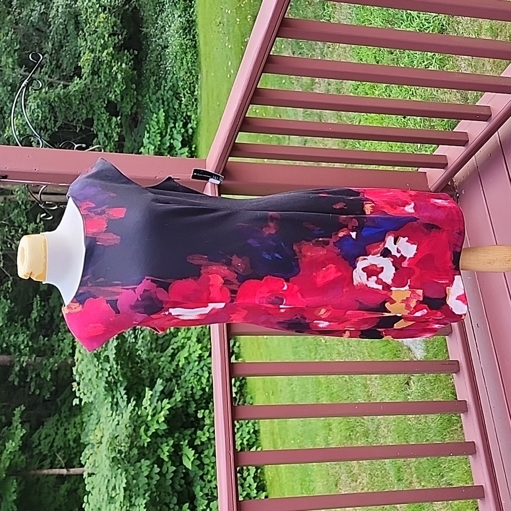 New! INC SZ 14, black red floral dress.